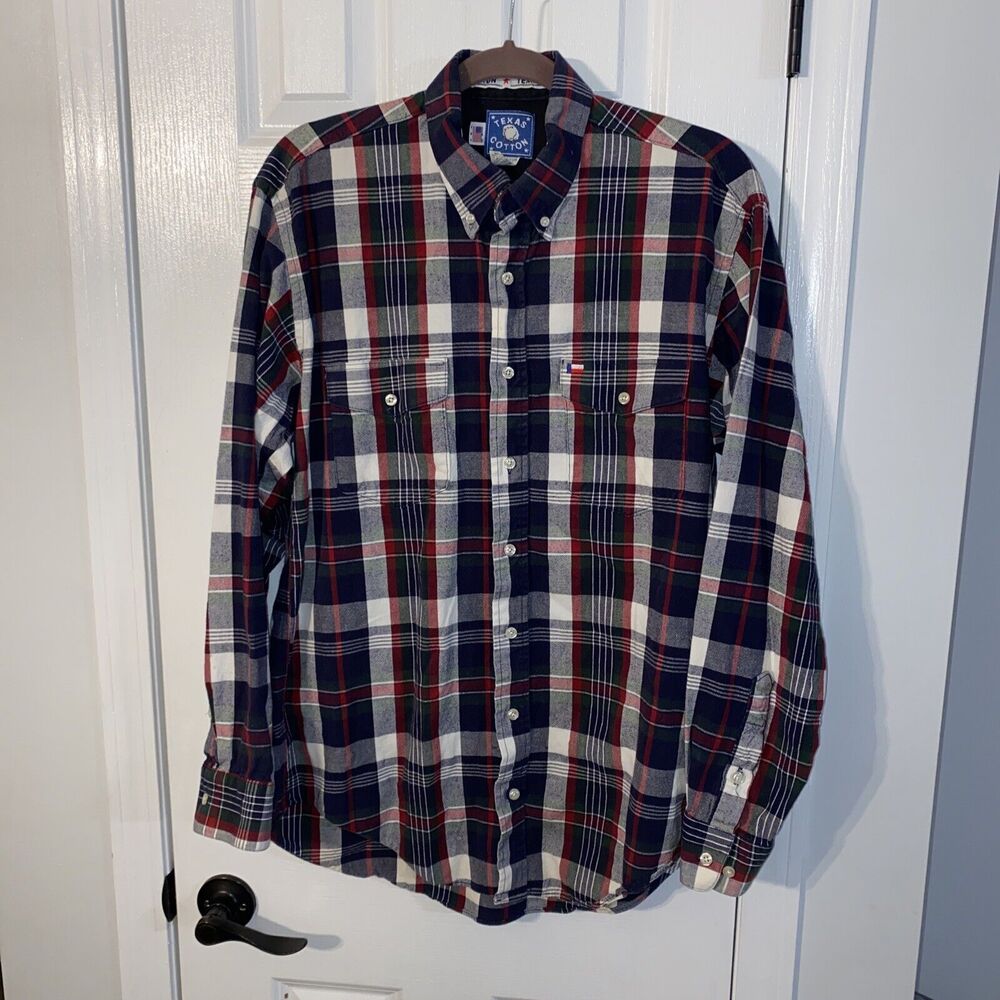 Texas Cotton Button down Long Sleeve Plaid Shirt Men's Medium USA Made FT221